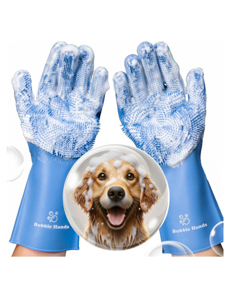 Guantes de Silicona para Lavar Perros Bubble Hands - Azul