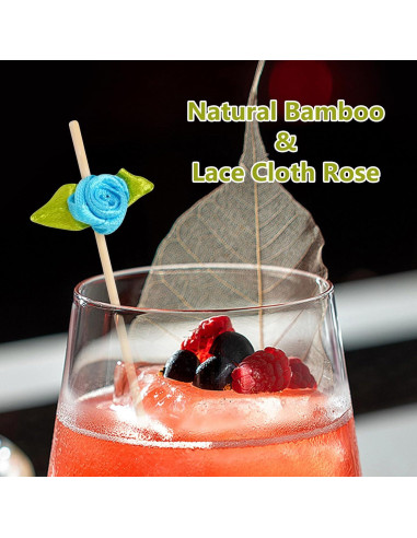 Palillos de Cóctel de Bambú con Rosa - 100 Unidades Decorativos