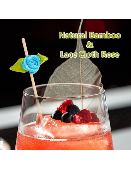 Palillos de Cóctel de Bambú con Rosa - 100 Unidades Decorativos