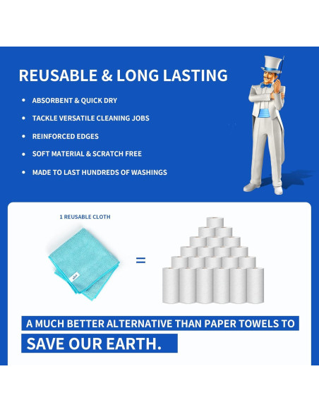 Paño de Microfibra MR.SIGA, Paquete de 12, 32x32 cm