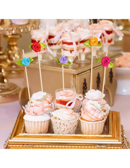 Palillos de Cóctel de Bambú con Rosa - 100 Unidades Decorativos