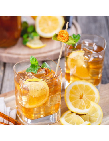 Palillos de Cóctel de Bambú con Rosa - 100 Unidades Decorativos