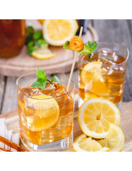 Palillos de Cóctel de Bambú con Rosa - 100 Unidades Decorativos