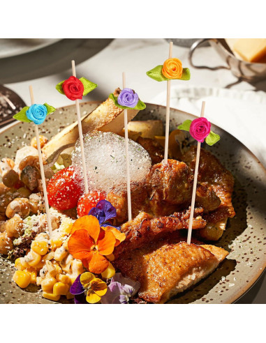 Palillos de Cóctel de Bambú con Rosa - 100 Unidades Decorativos