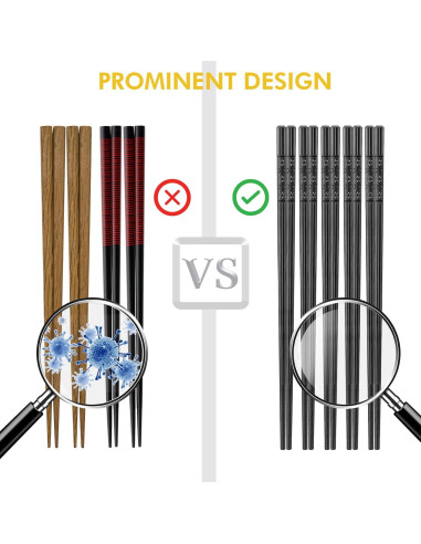 Juego de 5 pares de palillos reutilizables PTNITWO 24 cm antideslizantes