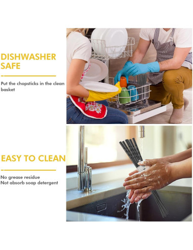 Juego de 5 pares de palillos reutilizables PTNITWO 24 cm antideslizantes