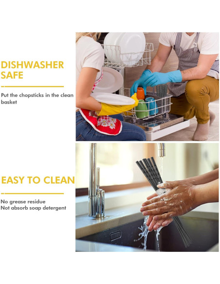 Juego de 5 pares de palillos reutilizables PTNITWO 24 cm antideslizantes