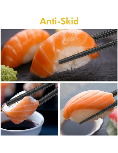 Juego de 5 pares de palillos reutilizables PTNITWO 24 cm antideslizantes