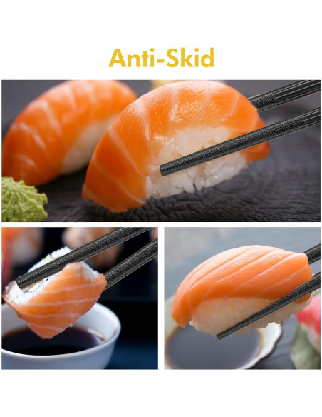 Juego de 5 pares de palillos reutilizables PTNITWO 24 cm antideslizantes