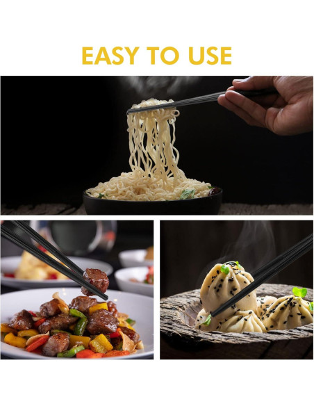 Juego de 5 pares de palillos reutilizables PTNITWO 24 cm antideslizantes