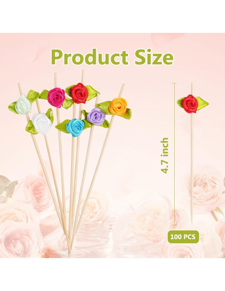Palillos de Cóctel de Bambú con Rosa - 100 Unidades Decorativos