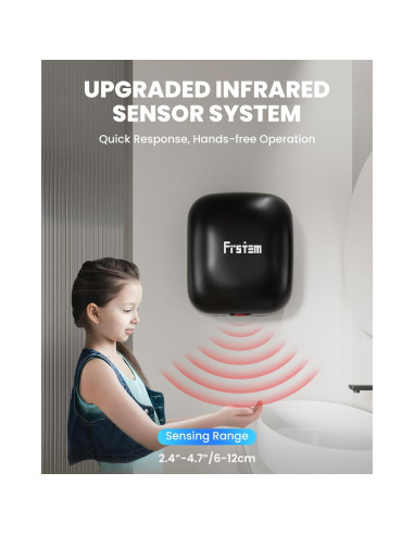 Secador de Manos Automático Frstem 1400W Negro con Sensor