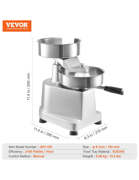 Fabricante de Hamburguesas VEVOR JKH-150 Acero Inoxidable 150mm