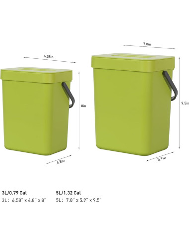 Basurero Colgante EKO 3L Verde con Tapa para Cocina