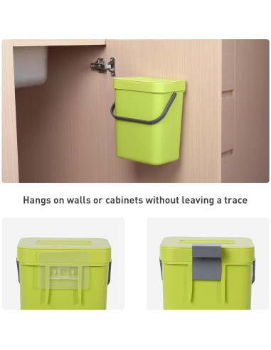 Basurero Colgante EKO 3L Verde con Tapa para Cocina