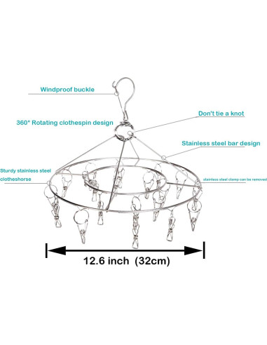Perchero Redondo Acero Inoxidable CenYouful 20 Clips 33 cm