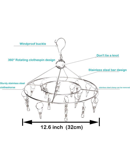 Perchero Redondo Acero Inoxidable CenYouful 20 Clips 33 cm