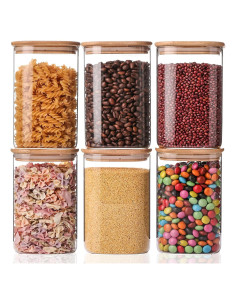 Tarros de Almacenamiento de Vidrio YUNCANG 6 Pack 1.1L Cuadrado