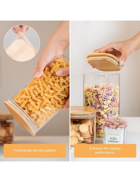 Tarros de Almacenamiento de Vidrio YUNCANG 6 Pack 1.1L Cuadrado