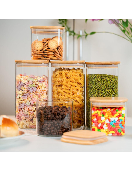 Tarros de Almacenamiento de Vidrio YUNCANG 6 Pack 1.1L Cuadrado