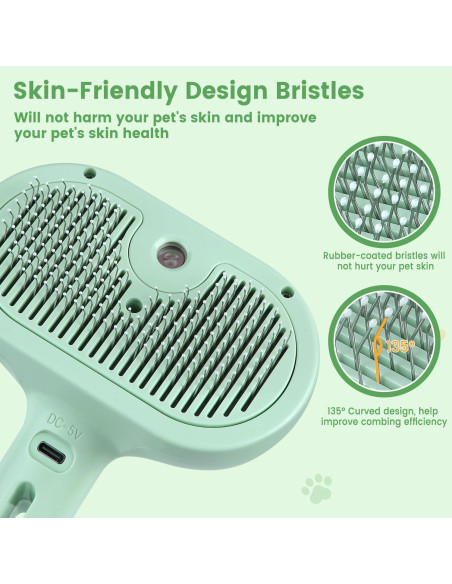 Cepillo de Vapor 3 en 1 para Gatos y Perros Verde