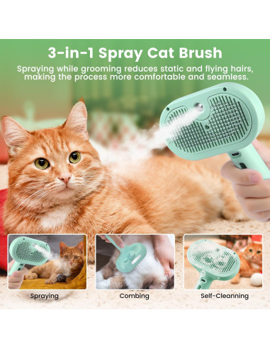Cepillo de Vapor 3 en 1 para Gatos y Perros Verde