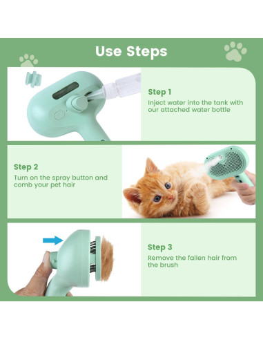 Cepillo de Vapor 3 en 1 para Gatos y Perros Verde