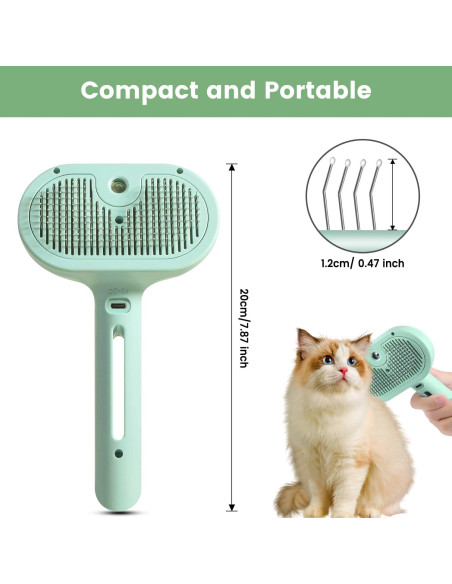 Cepillo de Vapor 3 en 1 para Gatos y Perros Verde