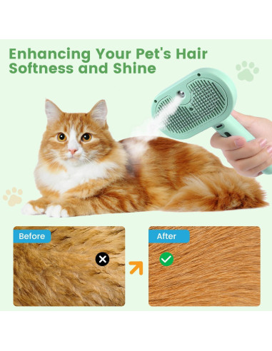 Cepillo de Vapor 3 en 1 para Gatos y Perros Verde