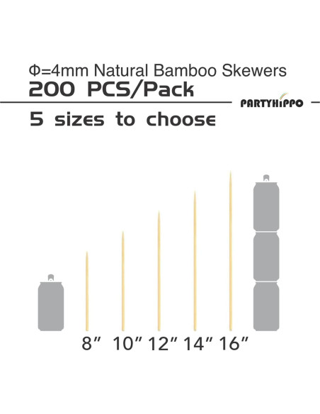 Pinchos de Bambú Natural 40cm (200 PCS) para BBQ y Fiesta