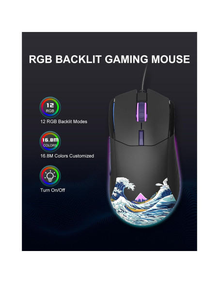 Ratón Gaming USB COSTOM G705 RGB 12000DPI 7 Botones Negro