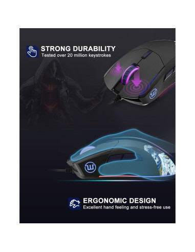 Ratón Gaming USB COSTOM G705 RGB 12000DPI 7 Botones Negro