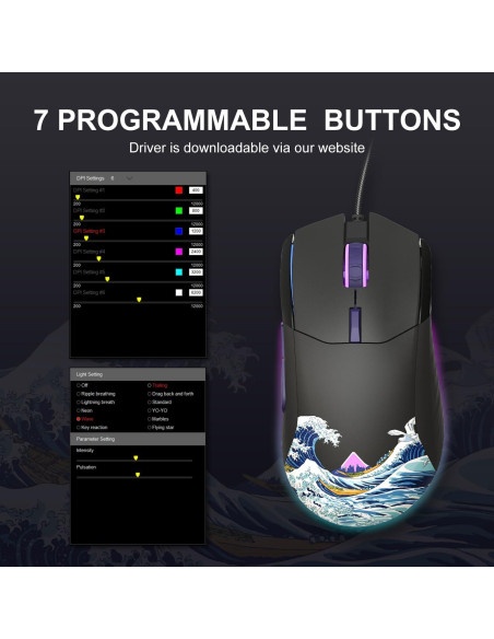 Ratón Gaming USB COSTOM G705 RGB 12000DPI 7 Botones Negro