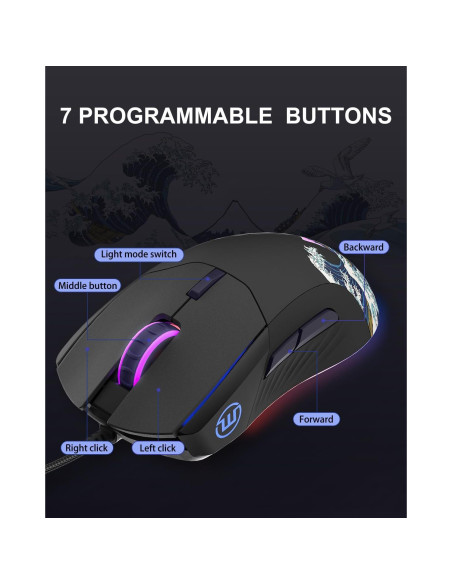 Ratón Gaming USB COSTOM G705 RGB 12000DPI 7 Botones Negro