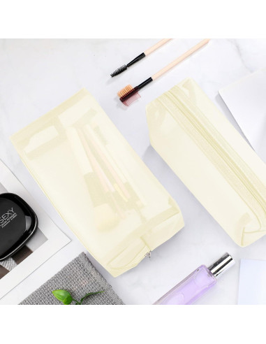 Boao 6 Bolsas de Maquillaje de Malla Organizador Beige