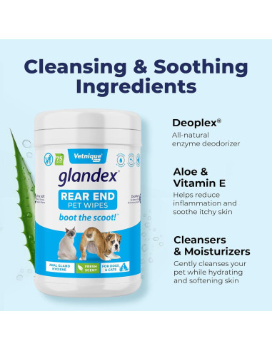 Toallitas Glandex Vetnique Labs 75ct para Perros y Gatos