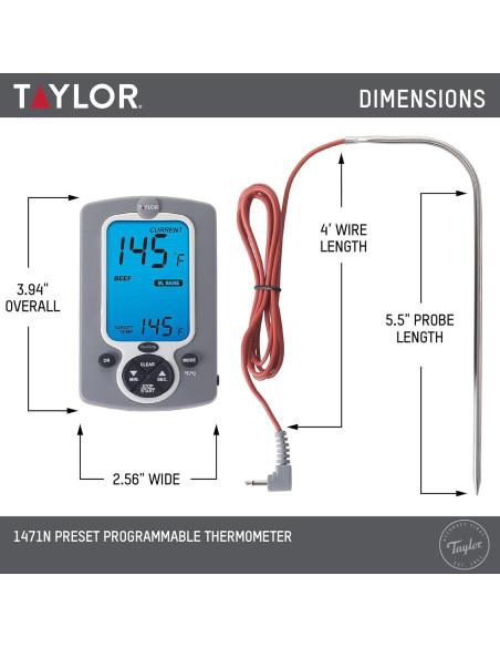 Termómetro Digital de Cocina Taylor 1471 con Sonda y Cable