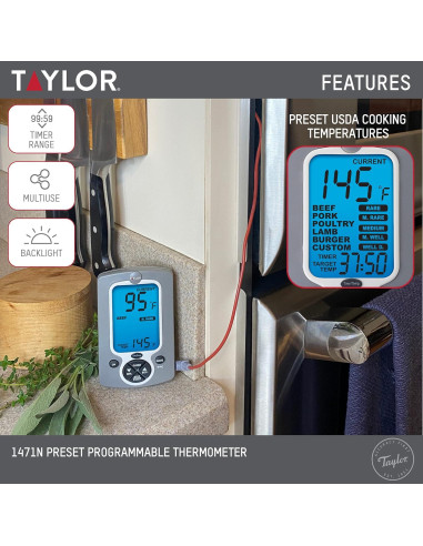 Termómetro Digital de Cocina Taylor 1471 con Sonda y Cable