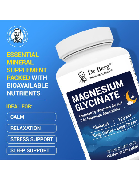 Suplemento de Magnesio Glicinato Dr. Berg 90 Caps - Alivio Estrés