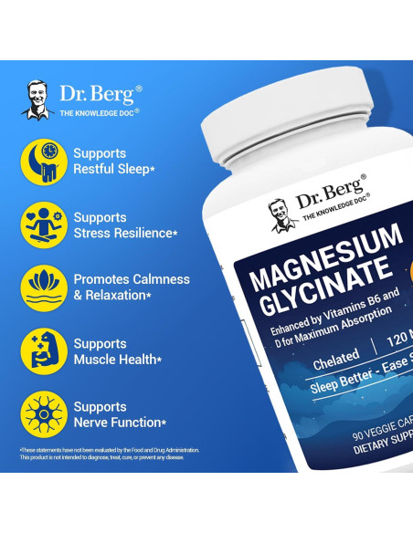 Suplemento de Magnesio Glicinato Dr. Berg 90 Caps - Alivio Estrés