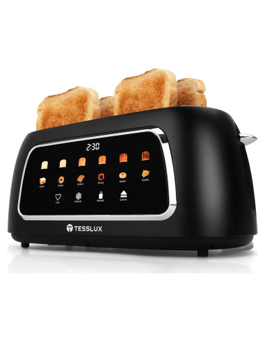 Tostadora de 4 rebanadas Tesslux con pantalla táctil negra