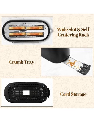 Tostadora de 4 rebanadas Tesslux con pantalla táctil negra