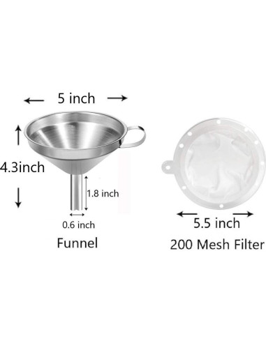 Embudo de Acero Inoxidable IAXSEE 12.7 cm con Filtro 200 Mallas