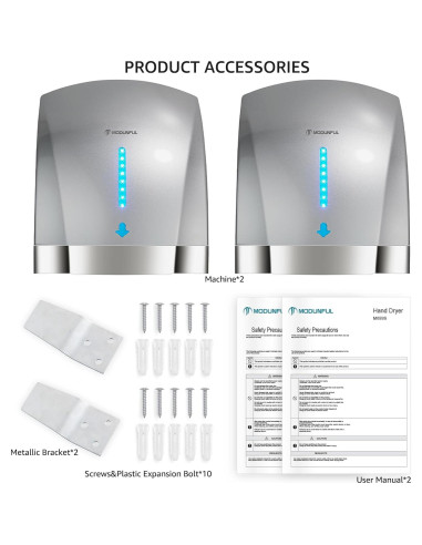 Secador de Manos Eléctrico Sin Contacto Modunful 1600W Gris