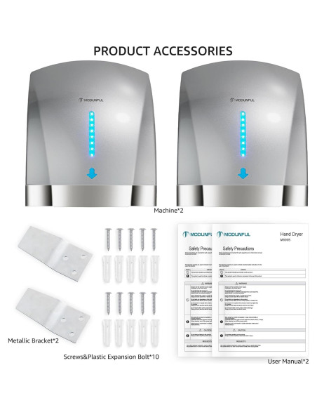 Secador de Manos Eléctrico Sin Contacto Modunful 1600W Gris