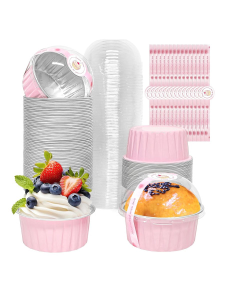 Paquete de 100 moldes desechables para cupcakes EXJEXJ - Rosa Paquete de 100 moldes desechables para cupcakes EXJEXJ - Rosa