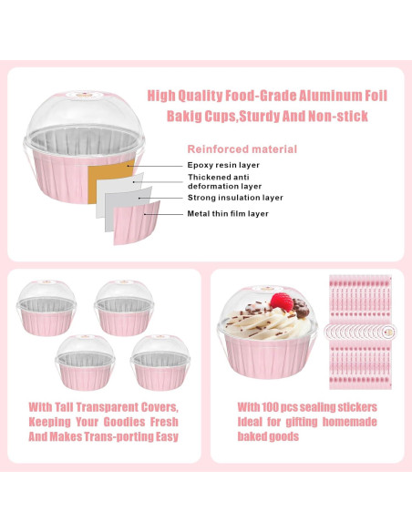 Paquete de 100 moldes desechables para cupcakes EXJEXJ - Rosa Paquete de 100 moldes desechables para cupcakes EXJEXJ - Rosa