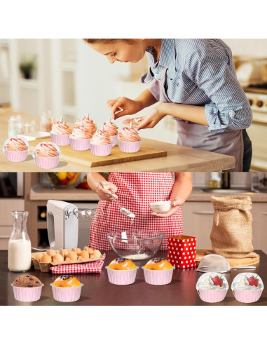 Paquete de 100 moldes desechables para cupcakes EXJEXJ - Rosa