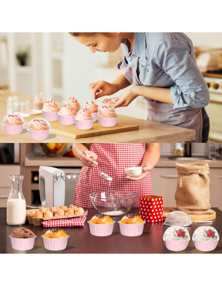 Paquete de 100 moldes desechables para cupcakes EXJEXJ - Rosa Paquete de 100 moldes desechables para cupcakes EXJEXJ - Rosa