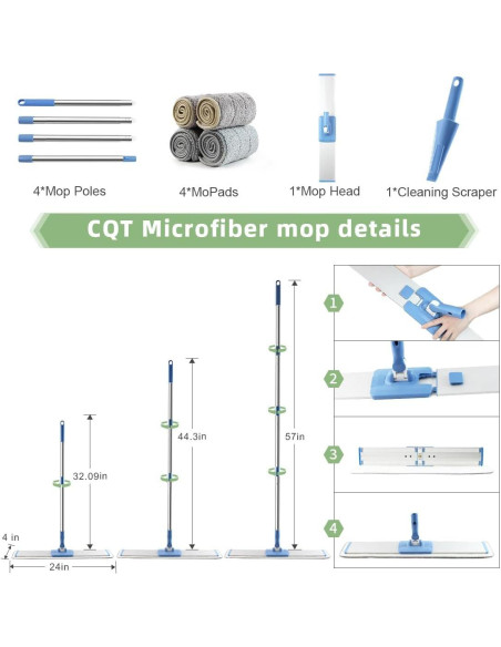 Mopa plana de microfibra CQT 61 cm con 4 almohadillas lavables